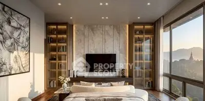 Luxurious living room with panoramic view and elegant decor