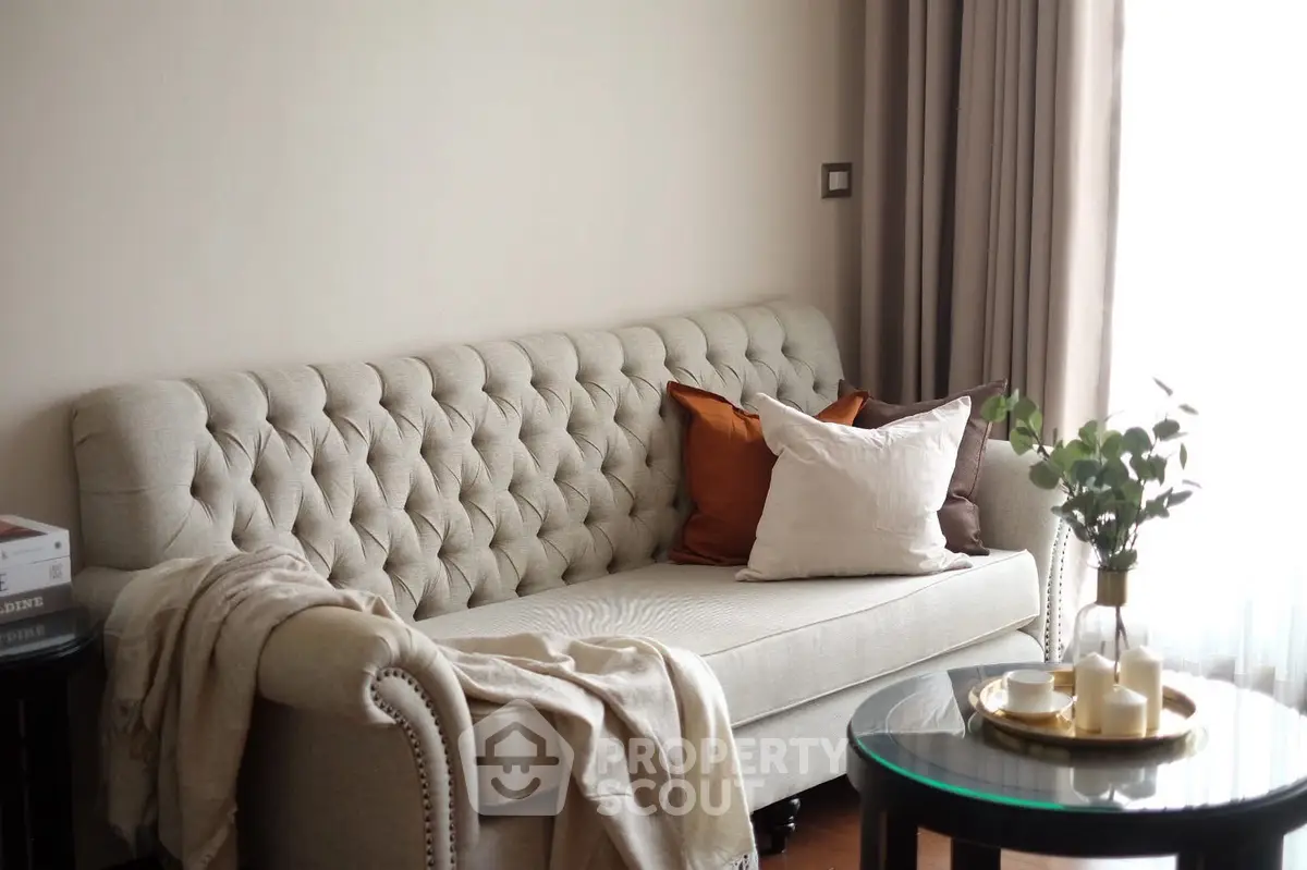 Cozy living room with elegant sofa and natural light