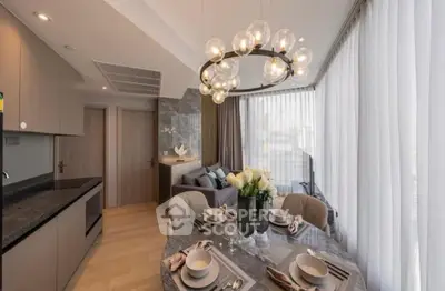 Luxurious modern living room with elegant dining area and stylish lighting