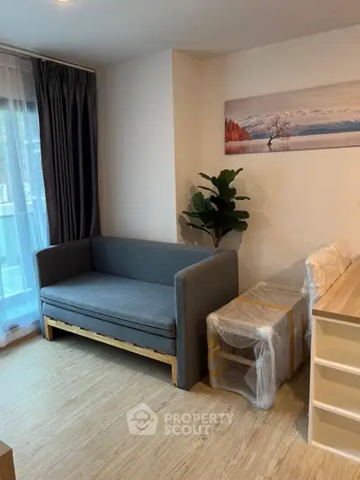 Cozy living room with modern sofa and natural light