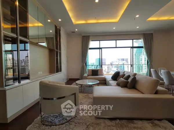 Luxurious living room with modern furniture and stunning city view