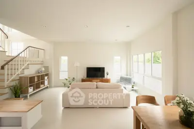 Spacious modern living room with natural light and stylish decor