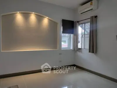 Modern minimalist room with air conditioning and recessed lighting, perfect for cozy living.