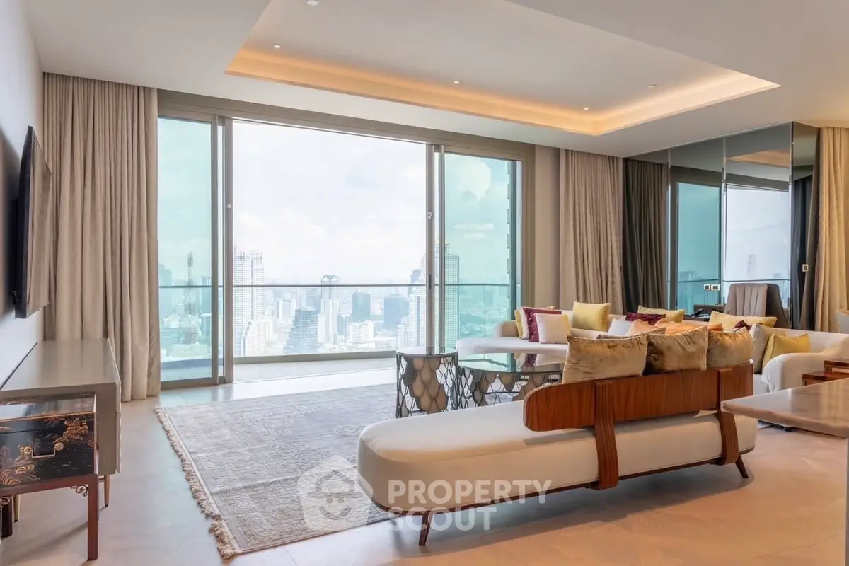 Luxurious living room with panoramic city view and elegant furnishings