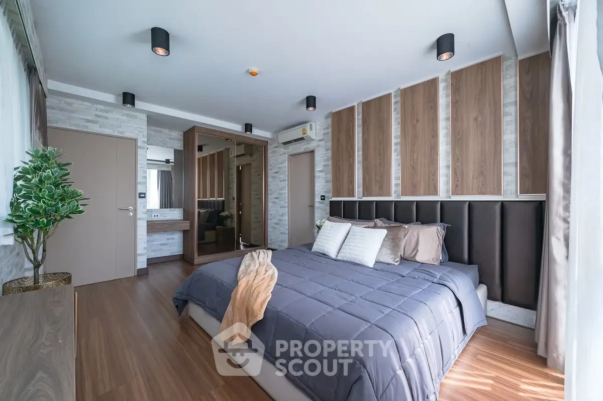 Modern bedroom with stylish decor and cozy ambiance