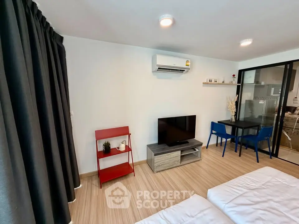 Modern bedroom with air conditioning and stylish decor in a cozy apartment