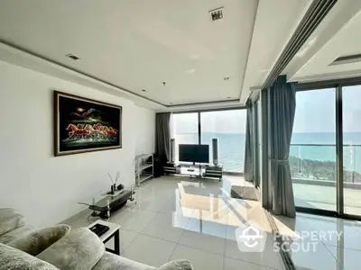 Luxurious living room with stunning ocean view and modern decor