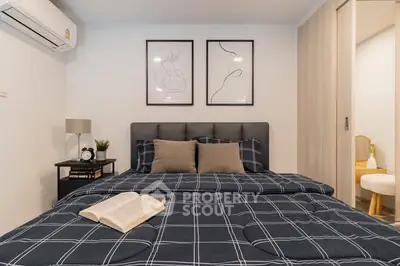 Cozy bedroom with modern decor and stylish bedding