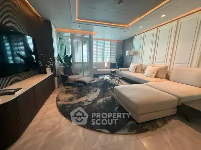 Luxurious modern living room with elegant furniture and ambient lighting