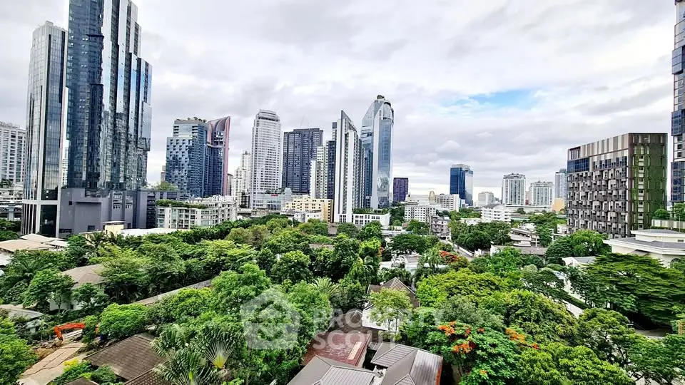 Stunning cityscape view showcasing modern skyscrapers and lush greenery, perfect for urban living enthusiasts.