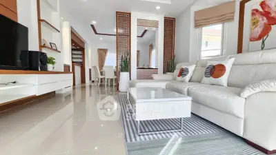 Spacious modern living room with elegant decor and open layout