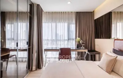 Modern bedroom with large windows and elegant decor