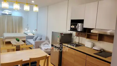 Modern studio apartment with open kitchen and cozy living area