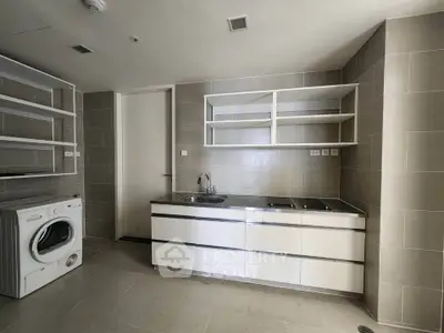 Modern kitchen with sleek cabinetry and built-in washing machine