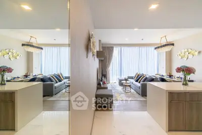 Luxurious modern living room with elegant decor and ample natural light