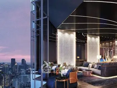 Luxurious high-rise living room with stunning city view and modern decor