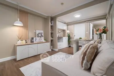 Stylish modern living room with cozy decor and elegant furnishings