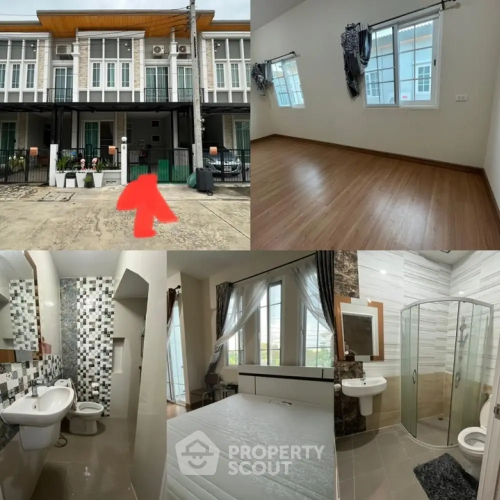 Modern townhouse with spacious interiors, featuring a stylish bathroom and cozy bedroom.