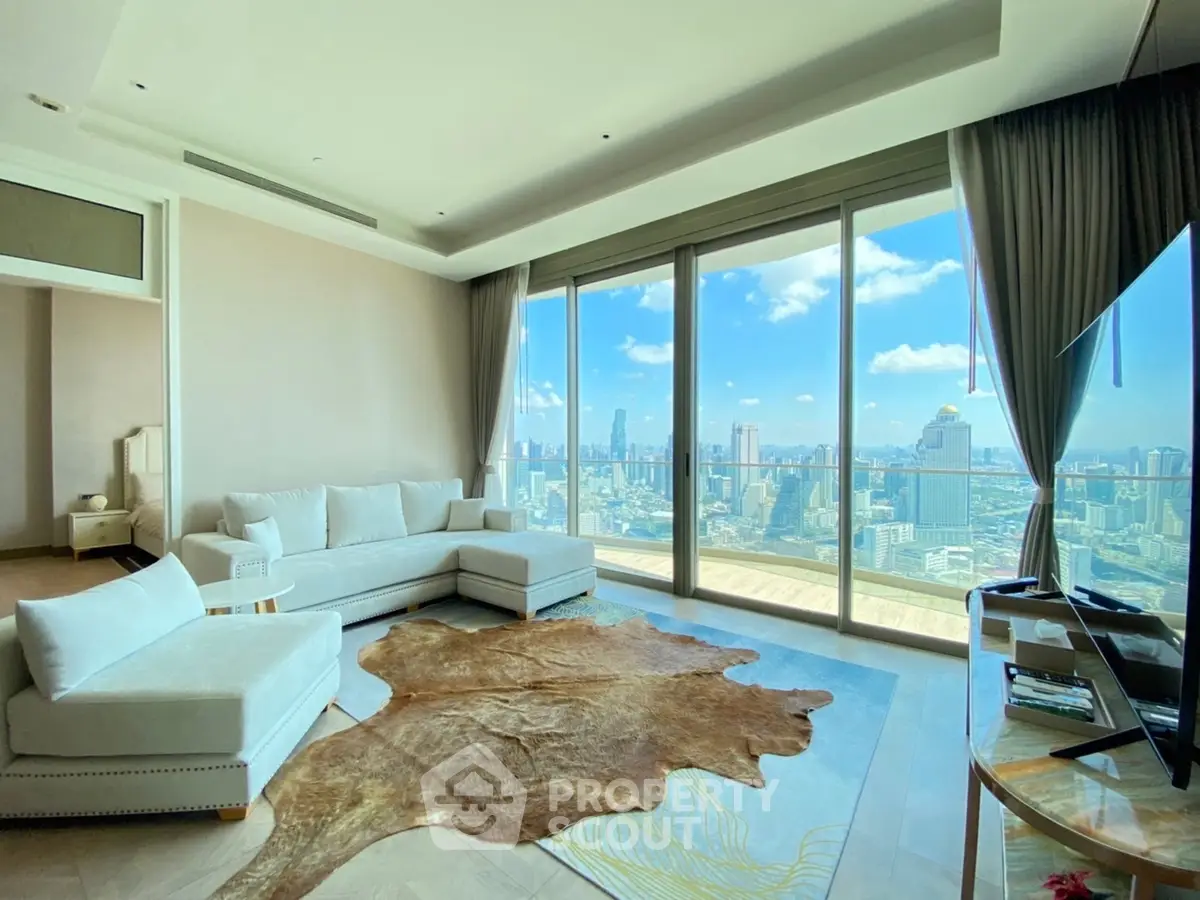 Luxurious living room with panoramic city view and elegant decor