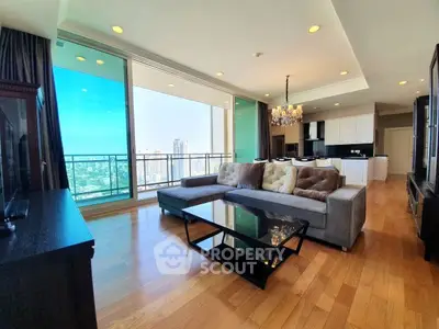 Luxurious living room with panoramic city view and elegant decor