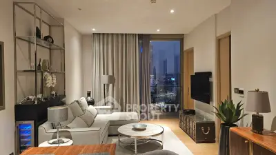 Luxurious modern living room with city view and elegant decor