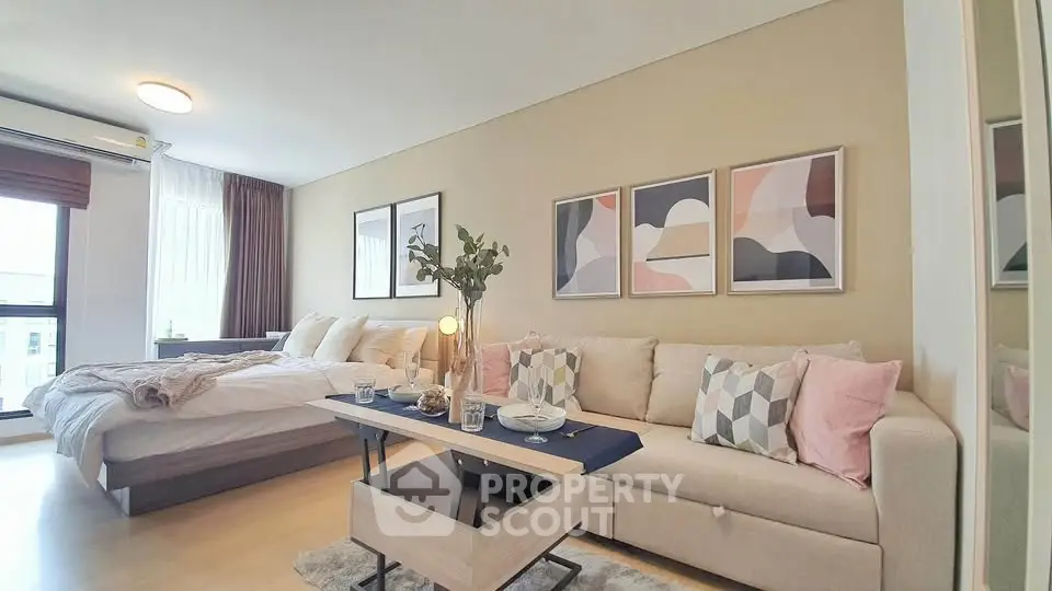 Modern studio apartment with stylish decor and natural light