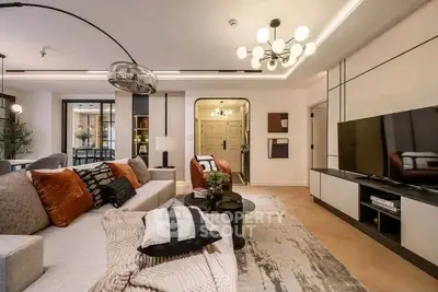 Luxurious modern living room with stylish decor and cozy ambiance