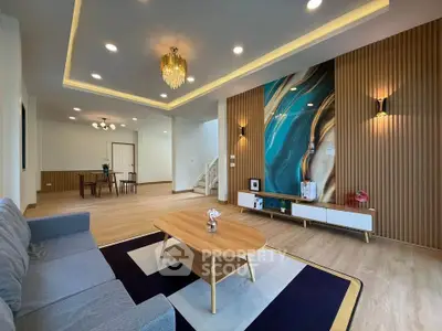Spacious modern living room with elegant decor and stylish lighting