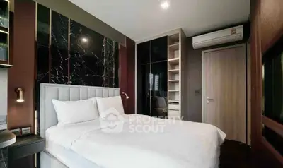 Luxurious modern bedroom with elegant decor and built-in storage