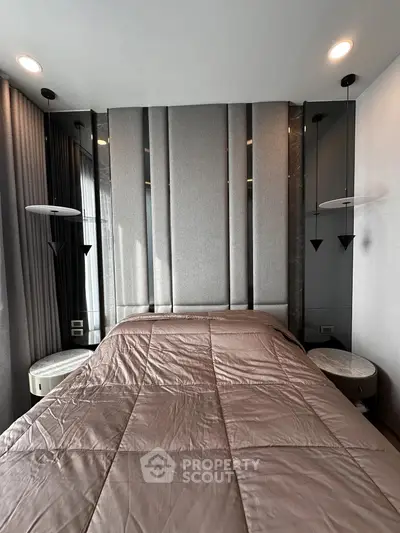 Luxurious modern bedroom with elegant design and ambient lighting
