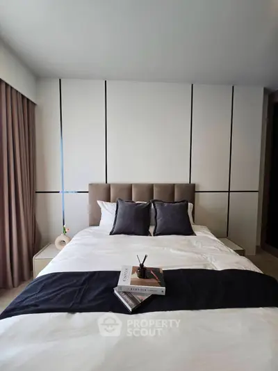 Modern bedroom with stylish decor and cozy ambiance
