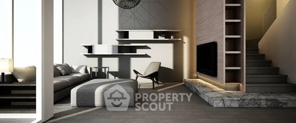 Modern living room with stylish furniture and elegant lighting