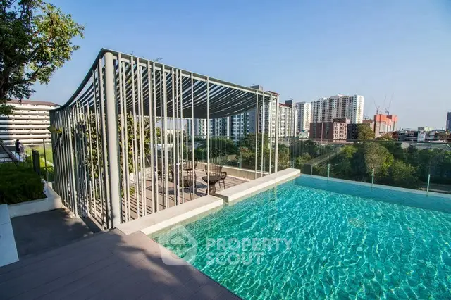Stunning rooftop pool with city skyline view, perfect for relaxation and entertainment.