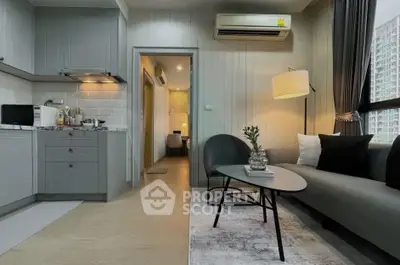 Modern living room with open kitchen in stylish apartment