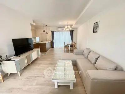 Spacious modern living room with open layout and stylish furniture