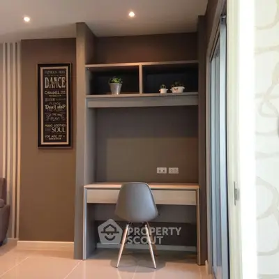 Modern study nook with sleek desk and chair in stylish apartment