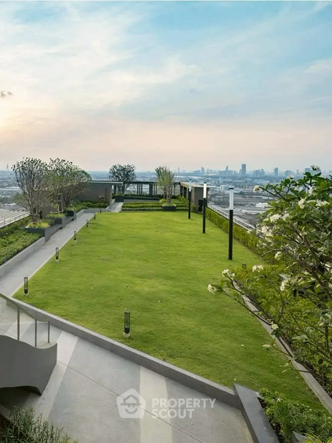 Luxurious rooftop garden with stunning city views and modern landscaping.