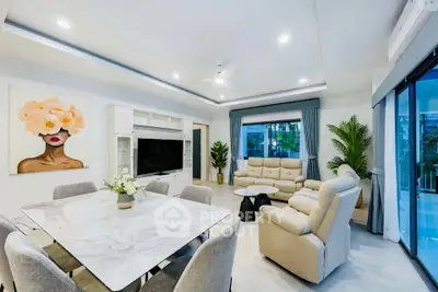 Luxurious modern living room with elegant decor and spacious seating area