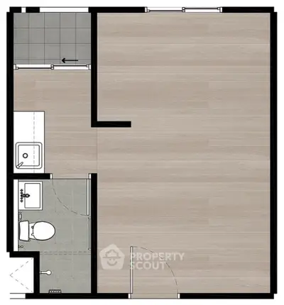 Modern apartment floor plan with open layout and bathroom, ideal for urban living.