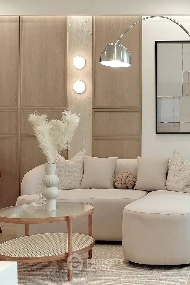 Elegant living room with modern decor and cozy seating area