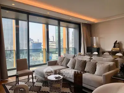 Luxurious living room with stunning city view and modern decor