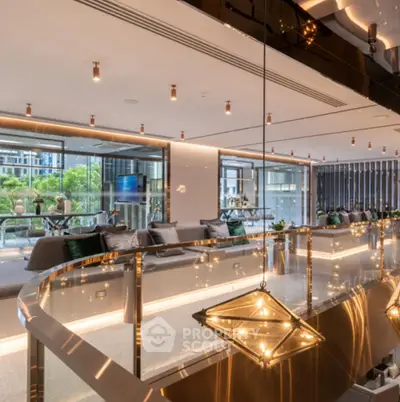 Luxurious modern living room with elegant lighting and spacious seating area