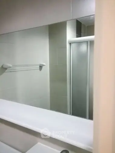 Modern bathroom with sleek shower and large mirror