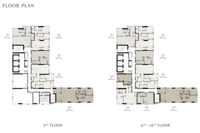 Detailed floor plan showcasing 3rd to 16th floors of modern residential building.