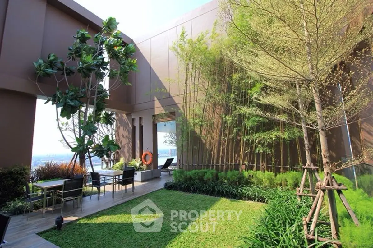 Luxurious garden terrace with modern design and lush greenery