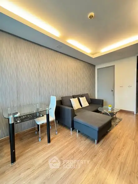 Modern living room with stylish decor and cozy seating area