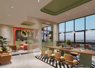 Luxurious modern living room with panoramic city view and stylish decor
