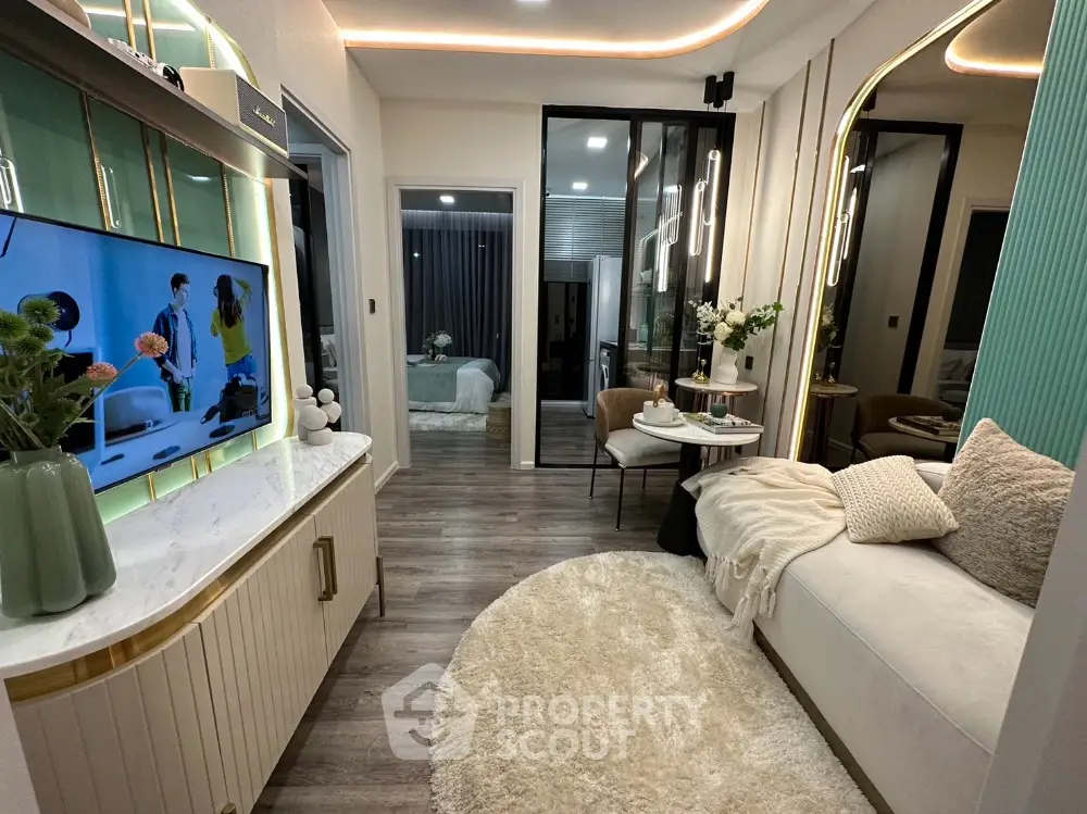 Modern living room with stylish decor and cozy ambiance