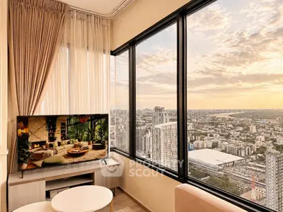 Stunning high-rise apartment with panoramic city views and modern interior design.