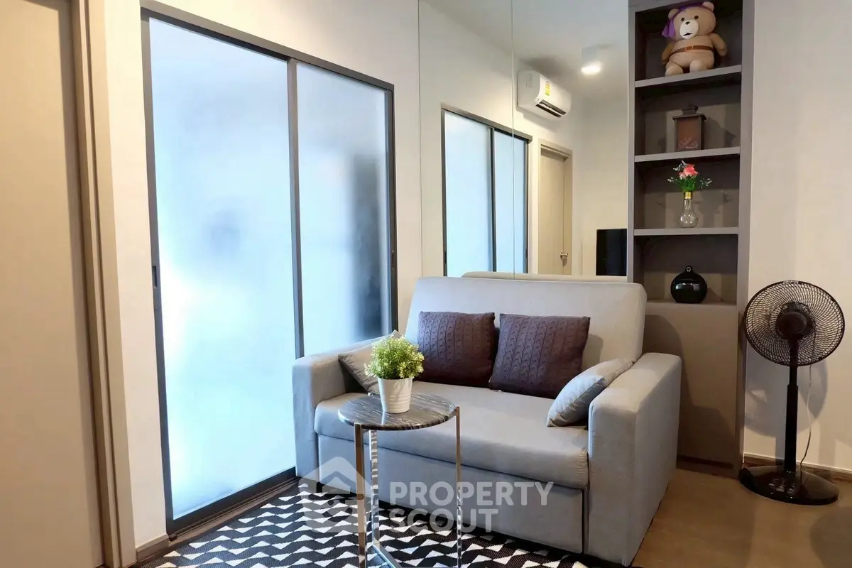 Cozy living room with modern sofa and stylish decor